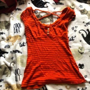 Short sleeved t-shirt orange and purple striped